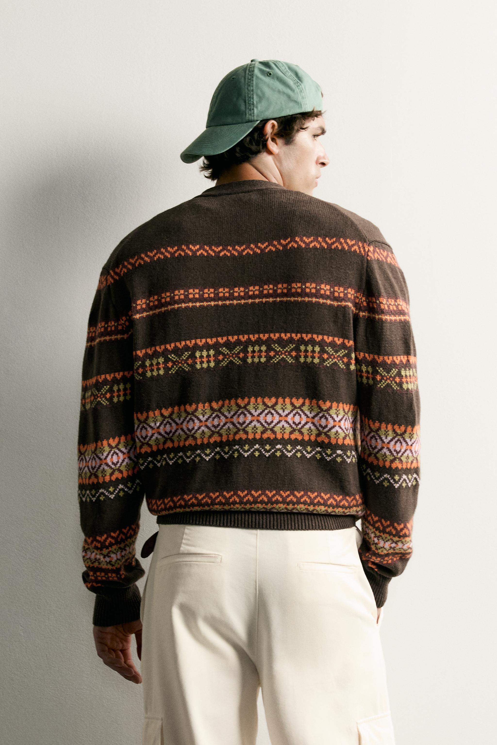 COTTON-LINEN JACQUARD REGULAR FIT CARDIGAN